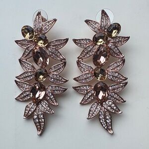 Elegant 18k Bronze Crystal Leaf Earrings